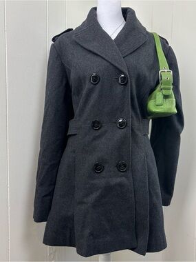 Worthington Charcoal Gray Double-Breasted Trench Coat Peacoat